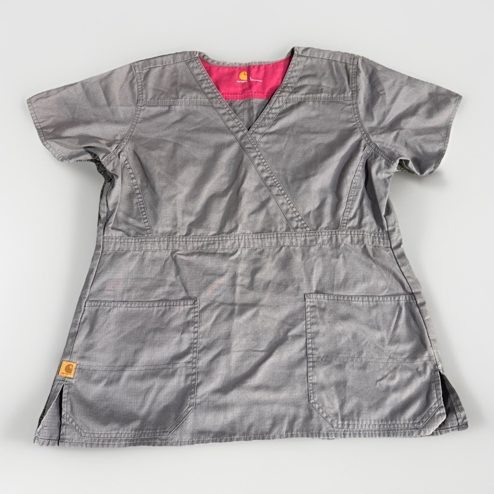 Carhartt unisex shirt scrubs gray large V-neck loose short sleeve medical
